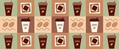 Coffee and tea geometric pattern in Bauhaus style. Abstract print background. vector