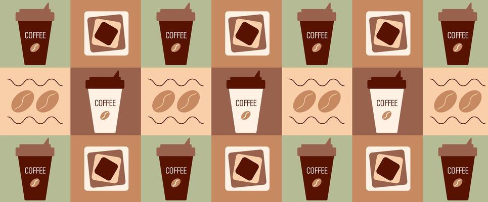 Coffee and tea geometric pattern in Bauhaus style. Abstract print background.