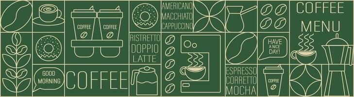 Illustration of Bakery and Coffee. Icons. Abstract geometric line background vector