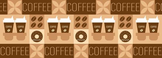 Coffee and tea geometric pattern in Bauhaus style. Abstract print background with simple shapes for coffee shop. vector