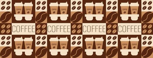 Coffee and tea geometric pattern in Bauhaus style. Abstract print background with simple shapes. vector
