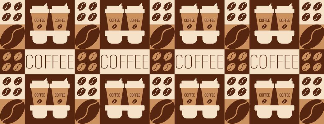 Coffee and tea geometric pattern in Bauhaus style. Abstract print background with simple shapes.