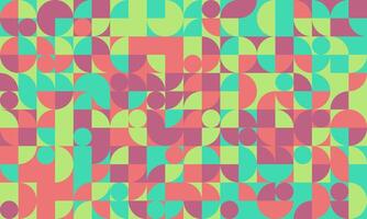 Vibrant geometric pattern featuring pastel circles and squares. Ideal for backgrounds, website design, or textile prints. Modern, playful aesthetic evokes feelings of energy and creativity. vector