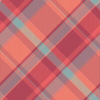 Comfortable texture check background, adorable fabric seamless plaid. Long tartan pattern textile in red and pastel colors. vector
