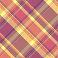 Creation pattern check, folklore background fabric texture. Place tartan plaid textile seamless in orange and magenta colors. vector