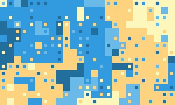Abstract pixel art background. Blue and yellow square mosaic pattern. Perfect for tech, data visualization, or modern design projects. vector