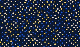 Vibrant confetti pattern in blue, yellow, and cream on a dark navy background. Perfect for celebratory designs, textile prints, or website backgrounds. vector