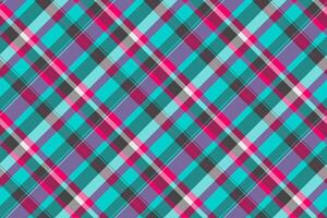 Place check texture textile, cloth plaid pattern. Stripped tartan seamless fabric background in teal and pink colors. vector