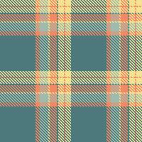 Ethnic seamless pattern fabric, stitched tartan background plaid. String check textile texture in cyan and khaki colors. vector