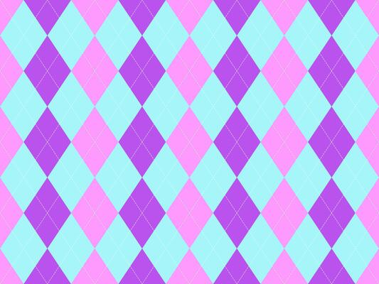 Delightful pastel argyle pattern in pink, purple, and light blue. Perfect for backgrounds, textiles, or playful designs. This cheerful, seamless texture offers a sweet and stylish aesthetic.