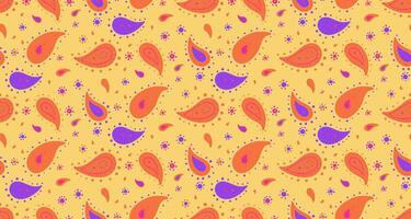A pattern with orange and purple paisley vector