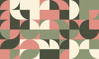 Abstract geometric pattern with muted pink, green, and cream hues. Modern, minimalist design featuring semicircles and squares, ideal for backgrounds, website banners, or textile prints. vector