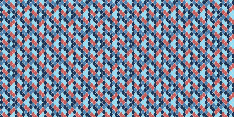 Abstract geometric textile pattern. Seamless design featuring interconnected shapes in shades of blue and coral. Ideal for fashion, interiors, and web design. Stylish, modern, and versatile.