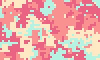 Abstract pixelated camouflage pattern in pastel pink, peach, and mint green. Ideal for digital backgrounds, textiles, or playful branding. vector