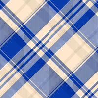 Stylish diagonal plaid pattern in vibrant blue and creamy beige. Perfect for textile designs, website backgrounds, or any project needing a touch of modern elegance and geometric flair. vector
