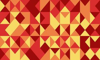 Vibrant geometric pattern of triangles and squares in warm, fiery hues. Ideal for backgrounds, textiles, or modern design projects. Represents energy, warmth, and abstract concepts. vector