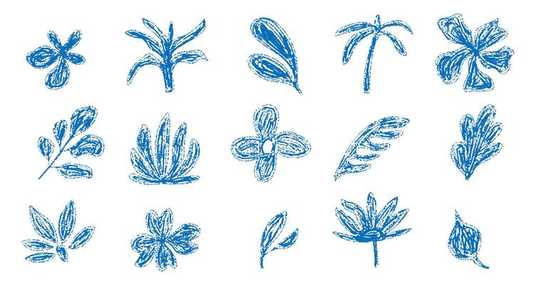 Set of flower crayon pencil doodle sketch