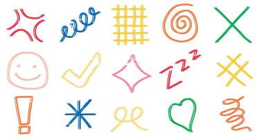 Retro doodle hand drawn, set element sketch crayon scribble vector