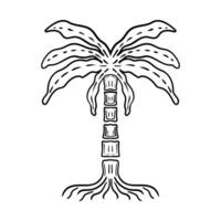 Black palm trees isolated on a white background, doodle style vector