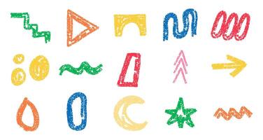 Retro shape and scribble crayon abstract texture doodle set vector