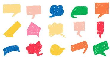 Set of chat speech bubble, Crayon scribble doodle text frames vector