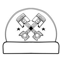 Vintage motorcycle of engine with piston, repair parts for badge, emblem, and labels vector