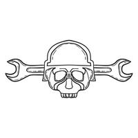 Skull old with wrench for badge, emblem, and labels vector