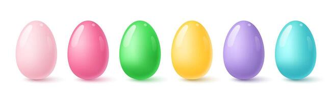Set of simple colorful Easter eggs. Smooth shiny multicolored eggs with highlights and shadows. vector