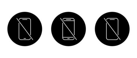 No smartphone device outline icon set on black circle. Crossed-out mobile phone symbol. Cellphone prohibition sign vector