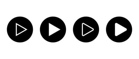 Play button icon set on black circle. Media player sign symbol vector