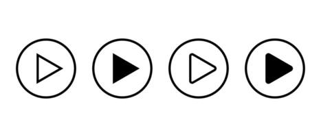 Play button icon set on circle line. Media player sign symbol vector