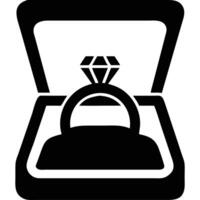 An engagement ring in a box with a diamond vector