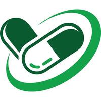 A green pill with a white circle around it vector