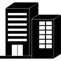 A black and white illustration of two tall buildings vector