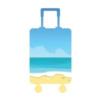 Seascape with a beach in the form of a suitcase on a white background. Beach vacation. Banner. vector