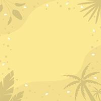Sandy beach background with shadows of plants and palm tree. Banner, text, postcard. vector