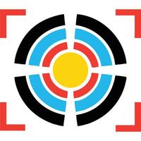 A circular logo with a red, blue and yellow color scheme vector