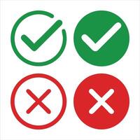 Four check marks and a cross in red and green vector
