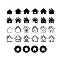 Home Icons Set, Solid, Outline, and Circle Button Styles. simple and modern house designs suitable for UI UX design, web interfaces, mobile apps, real estate presentations, and infographics. vector