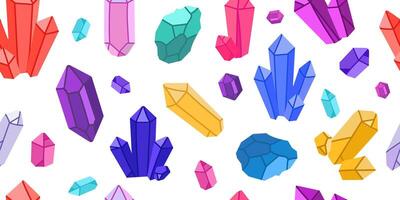 Crystals and gems Seamless pattern in flat style on white background, perfect for fabric design, wallpaper, wrapping paper, digital backgrounds and mystical graphics. illustration vector