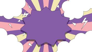 purple speech bubble cartoon with white cloud and color sunburst background vector