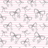 Girly bow pattern with stripes. Seamless pattern with ribbon bows on soft pink and white striped background for feminine and decorative designs, fashion print, fabric, paper, wrapping paper. vector