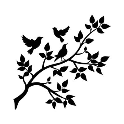 set of birds at tree branches silhouette design