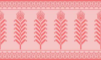 a detailed pattern composed of pixel designs with red flowers on pink background , design for fabric or various pattern printing works. vector