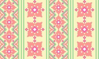 a detailed pattern composed of pixel designs with light pink flowers and green pastel on yellow background , design for fabric or various pattern printing works. vector