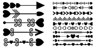 Set arrow with heart shape on transparent background vector