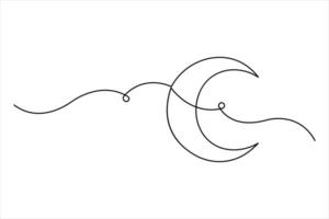 Crescent moon continuous single line art drawing of isolated vector