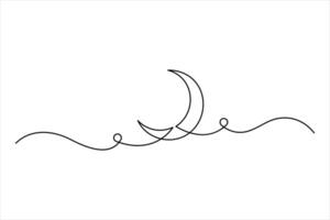 Crescent moon continuous one line art drawing of isolated outline vector