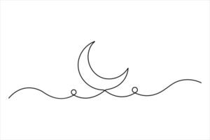 Crescent moon continuous single line art drawing of isolated outline vector