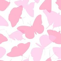 Seamless pastel pink butterfly pattern in soft silhouette style. Whimsical illustration with light, airy shapes perfect for baby prints, girly textiles, and spring themed decorations vector